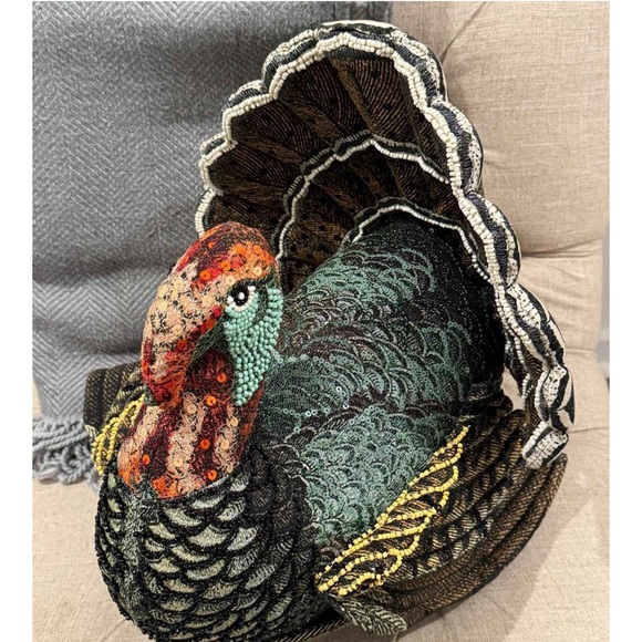 John Derian For Target 2024 Plush Beaded Turkey Pillow 16"x15" Thanksgiving NEW - Picture 4 of 4